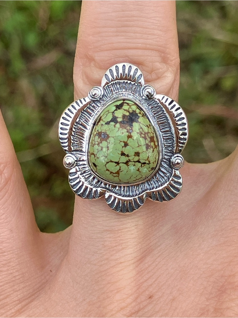 Genuine Green Turquoise Sterling Silver Ring Size 7